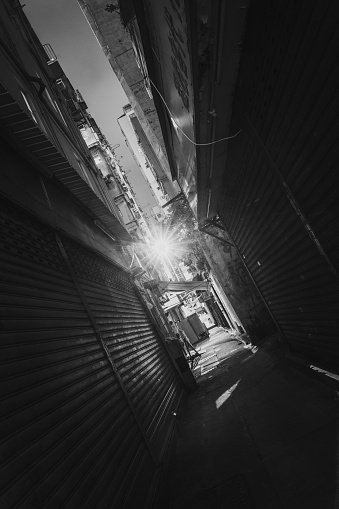 Dark Urban Alley at Night, Hong Kong