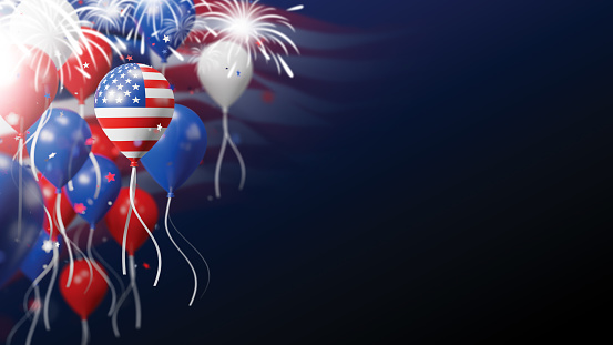 4th of july usa independence day banner design of balloon with american flag 3D render