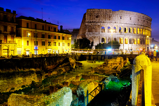 Colosseum and the ruins of the Ludus Magnus, Rome Italy