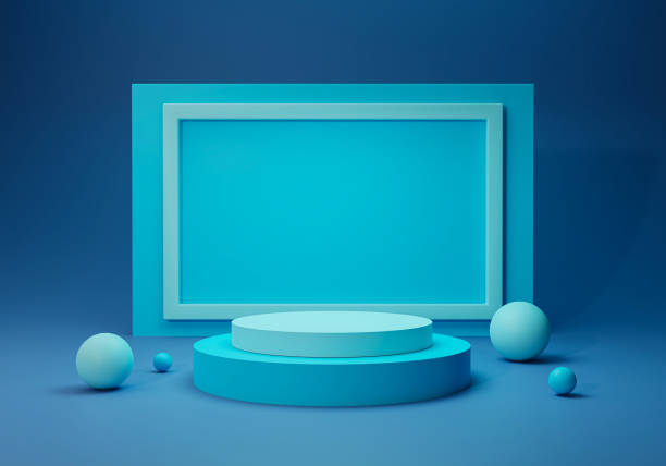 istock 3d podium with simple geometry shape in blue room. 1401513888