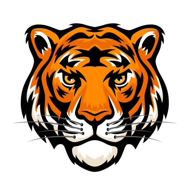tigerkopf-logo. maskottchen kreatives design. - tiger stock-grafiken, -clipart, -cartoons und -symbole