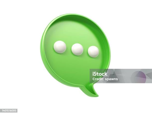 Social Media Chat Bubble Green Icon Stock Photo - Download Image Now - Text Messaging, Three Dimensional, Connection