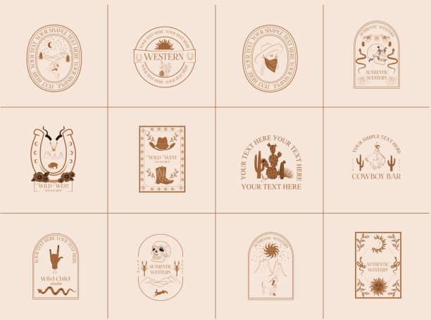 collection of western emblem - teksas illüstrasyonlar stock illustrations