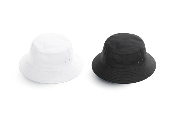 istock Blank black and white bucket hat mockup, back side view 1401518164