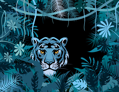 Tiger in the jungle. Mascot Creative Logo Design.