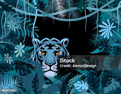 istock Tiger in the jungle. Mascot Creative Logo Design. 1401519457
