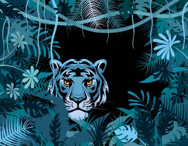 Vector illustration of Tiger in the jungle. Mascot Creative Logo Design.