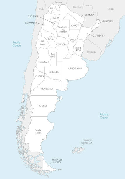 ilustrações de stock, clip art, desenhos animados e ícones de vector map of argentina with provinces or federated states and administrative divisions, and neighbouring countries and territories. editable and clearly labeled layers. - federated