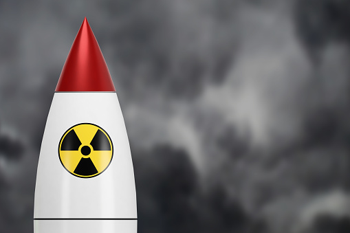 Golden 3d nuclear war icon isolated on white background - 3d render