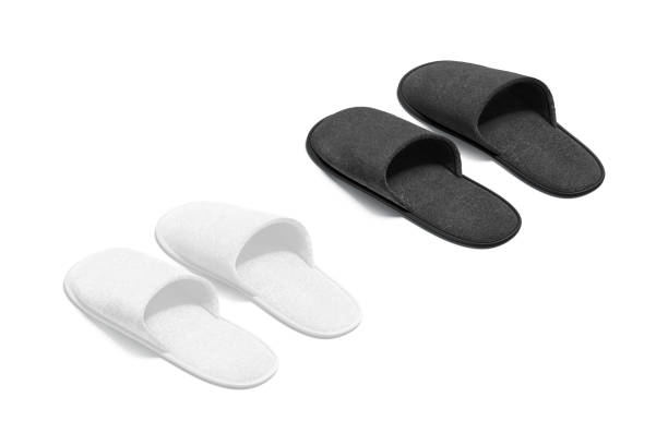 istock Blank black and white home slippers mockup, back side view 1401520919