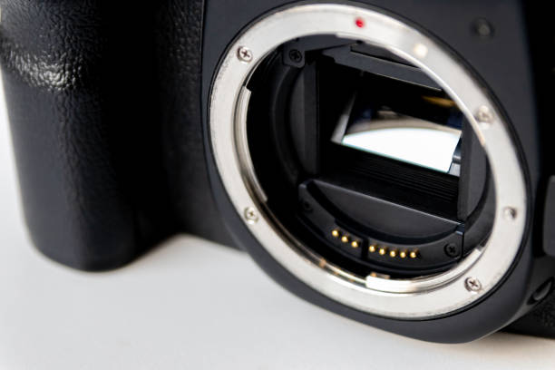 istock Professional dslr camera equipment with 70-300 mm tele zoom objective with wide camera lens in macro close-up view shows details of photographic equipment for studio shots and portrait wildlife photos 1401521204