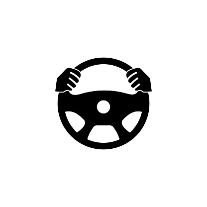 Hands on a steering wheel icon vector isolated on white background