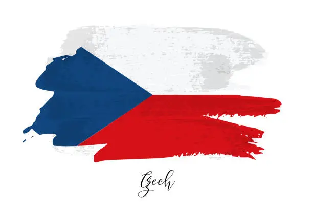 Vector illustration of Flag of Czech Republic with paint brush stroke grunge texture, abstract national symbol