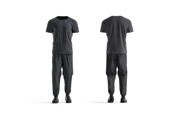 istock Blank black sport uniform mockup, front and back view 1401524492