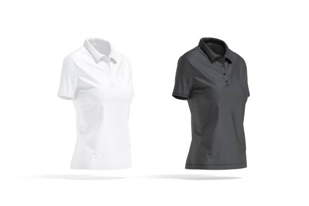 istock Blank black and white women polo shirt mockup, side view 1401526038