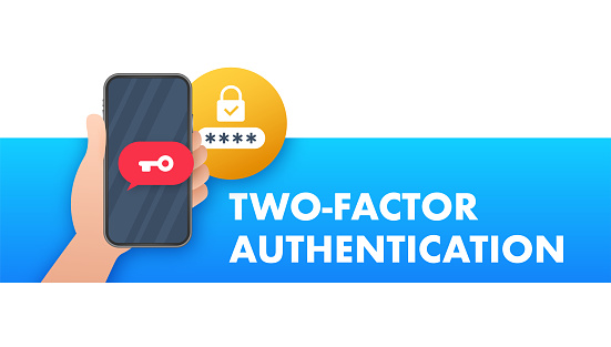 Dual Factor Authentication concept based isometric design, laptop with login window connected with smartphone. Vector illustration.
