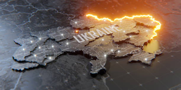 ウクライナとロシアの間の軍事紛争。戦争のコンセプトマップ。地図作成の設計。3dレンダリング - armed forces kyiv ukraine eastern europe ストックフォトと画像