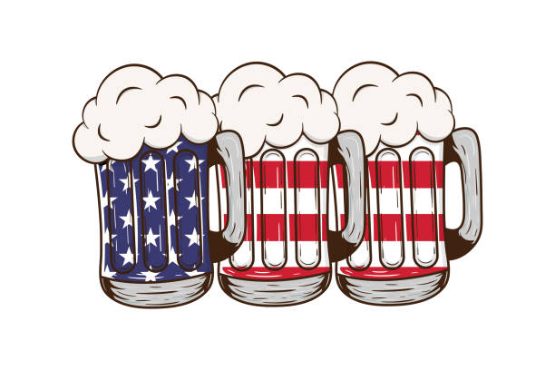 illustrations, cliparts, dessins animés et icônes de patriotic beer drapeau américain 4 juillet illustration vectorielle - flag glass striped fourth of july