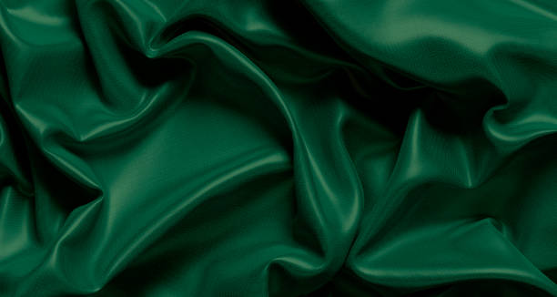 istock Blank green crumpled glossy fabric material mockup, top view 1401529171