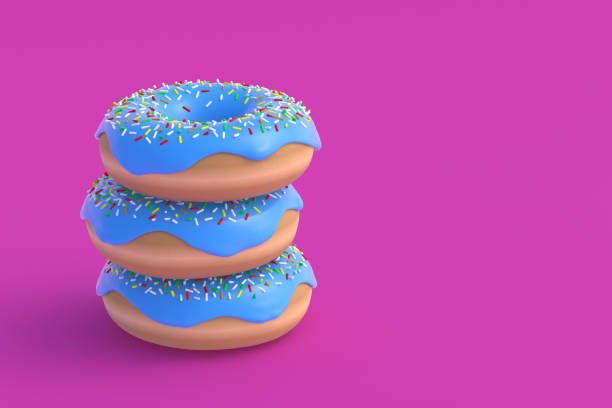 istock Stack of icing donuts on pink background. Homemade bakery. Break time. Sweet dessert. Copy space. 3d render 1401531098