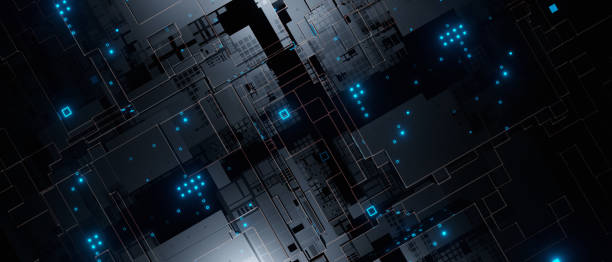 istock Abstract Shiny Sci-fi Hi-tech Equipment Or Facility Modern Dark Blue Background 3D Illustration 1401531291