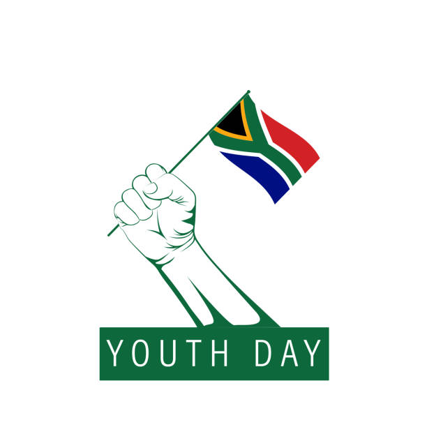ilustraciones, imágenes clip art, dibujos animados e iconos de stock de día de la juventud de sudáfrica. 16 de junio.  día internacional de la juventud. día de los derechos humanos. puño humano con bandera sudafricana. - flag south african flag south africa national flag