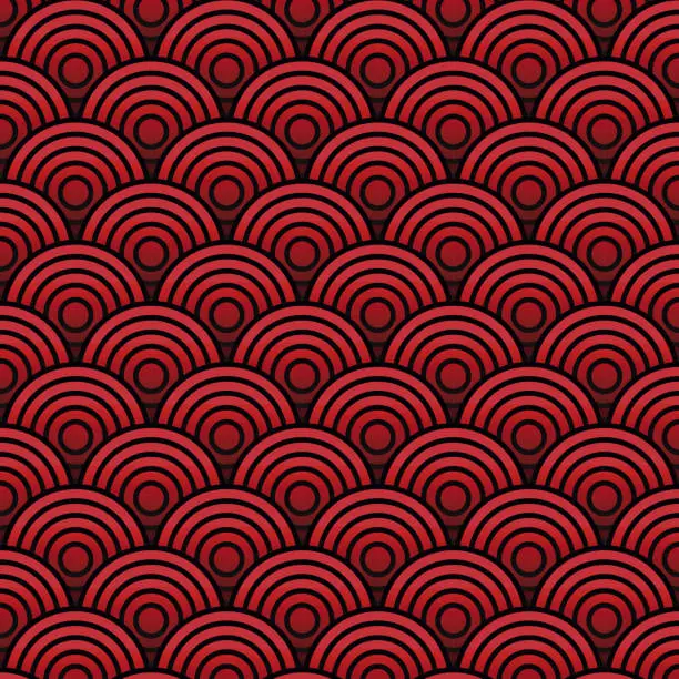 Vector illustration of Image with red and black circular figures in pattern