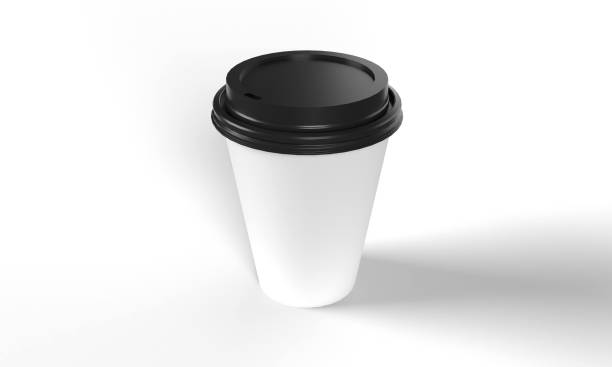istock One disposable paper drinking cup with a black plastic lid. Isolated on a white background. 1401534867