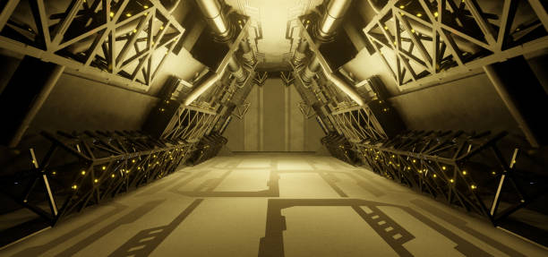 istock Futuristic hallway. Concept of modern architecture and interior spaceship 3d Render 1401535013
