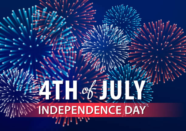 4th of July Sparkling Fireworks American celebrate the declaration of independence on fourth of July with the fireworks display and star of American flag on the blue background fireworks and sparklers stock illustrations