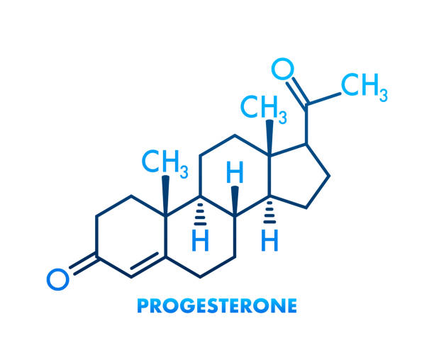 ilustraciones, imágenes clip art, dibujos animados e iconos de stock de molécula de hormona sexual femenina progesterona. ilustración vectorial. - progesterona