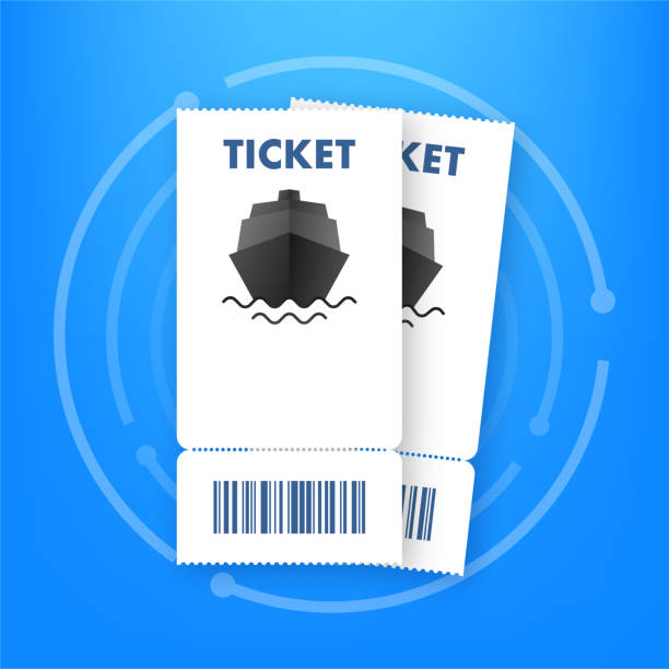 Banner with blue ticket ship. Vector background. Vector design Banner with blue ticket ship. Vector background. Vector design. ferry passenger stock illustrations