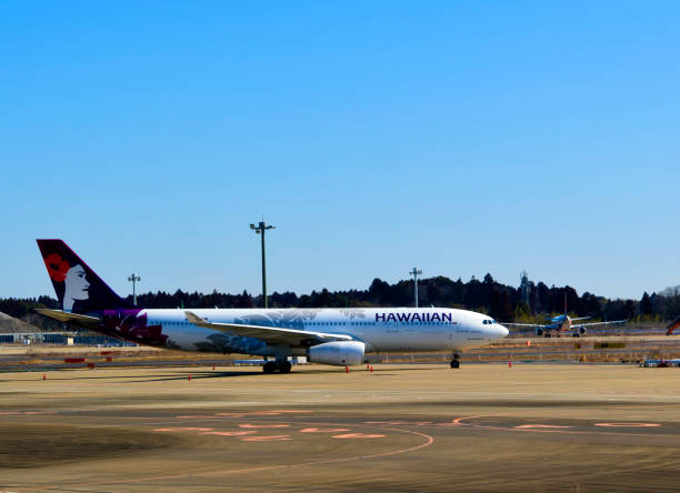 hawaiian airlines airbus a330-200, международный аэропорт токио нарита, префектура тиба, япония - airbus a330 200 стоковые фото и изображения