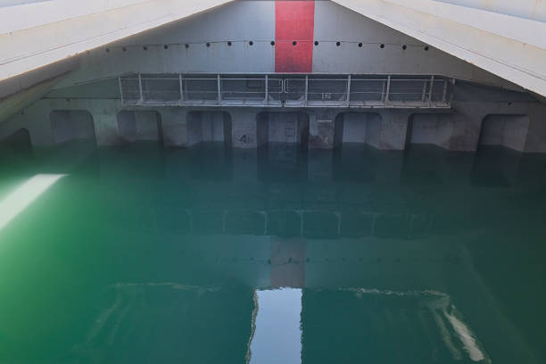 Cargo hold of bulk carrier filled up with ballast water Cargo hold of bulk carrier filled up with ballast water bilge of ship stock pictures, royalty-free photos & images