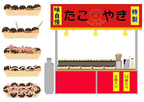 Illustration set of takoyaki stalls