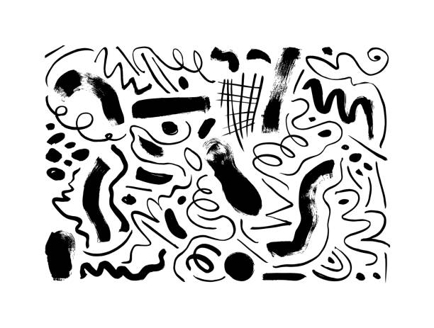 Charcoal pencil curly lines and squiggles. Charcoal pencil curly lines and squiggles. Scribble brush strokes vector set. Hand drawn marker scribbles. Black pencil sketches. Brush stroke lines, squiggles, daubs isolated on white background. s shape stock illustrations