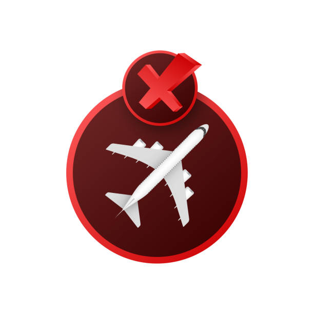 istock Flat style flight cancelled for design. No flying on white background, prohibit sign 1401544329