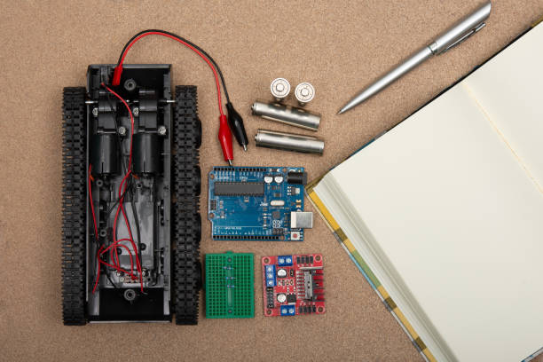 istock DIY robot competition ideas. STEM education for kids. A robot and an electronic board that can be programmed. 1401545056