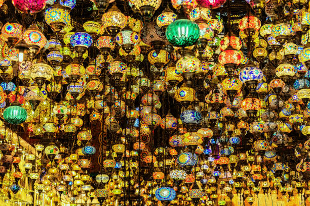 Traditional turkish chandeliers for sale at the bazaar of old Dubai, UAE stock photo