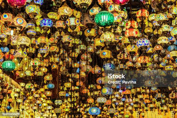 Traditional Turkish Chandeliers For Sale At The Bazaar Of Old Dubai Uae Stock Photo - Download Image Now