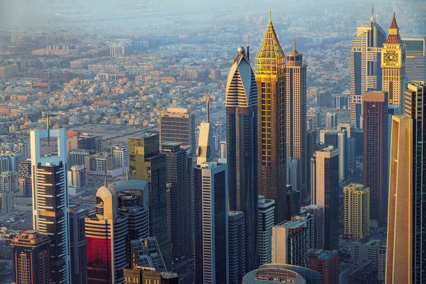 Sunset over downtown Dubai in the evening, UAE