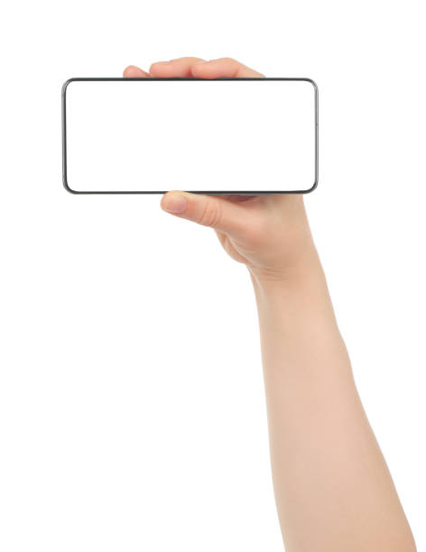 Hand holding modern Smart Phone, isolated on white background