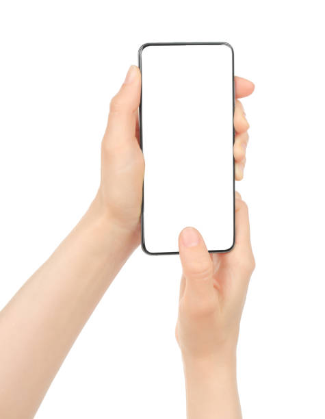 Hand holding modern Smart Phone, isolated on white background
