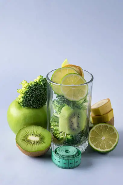 Ingredients for Green Kiwi Apple and Broccoli Smoothie Fresh Fruits Green Centimetre Vertical