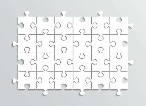 illustrations, cliparts, dessins animés et icônes de modèle de puzzle. pièces de la grille de contour du puzzle. jeu de pensée avec 24 formes distinctes. mosaïque simple - puzzle jigsaw puzzle jigsaw piece part of