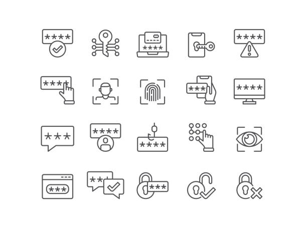 Password Icons Password, account, security, icon, icon set, editable stroke, outline, cyber security, data, PIN Entry pin entry stock illustrations