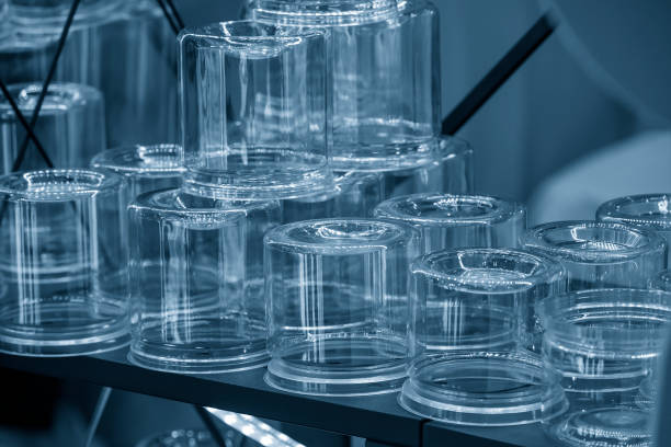 The close up scene of plastic jar container type in the light blue scene.