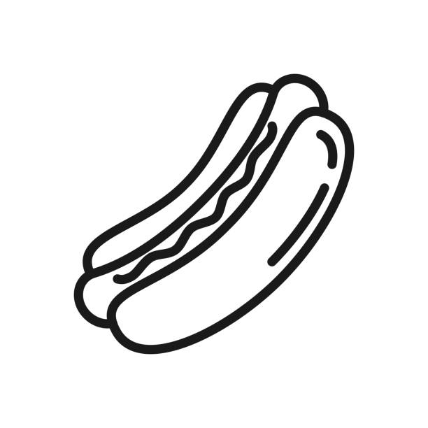 projekt ikony hot doga. styl konturu. ilustracja wektorowa. - hot dog snack food ketchup stock illustrations