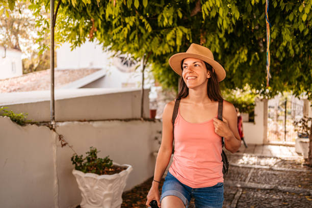 istock Young Female Tourist Exploring Kassiopi 1401557431