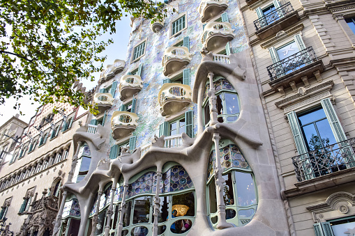 Barcelona, Spain - October 3, 2019: Facade of the Casa Batllo house in Barcelona. Barcelona is the capital city of Catalonia.